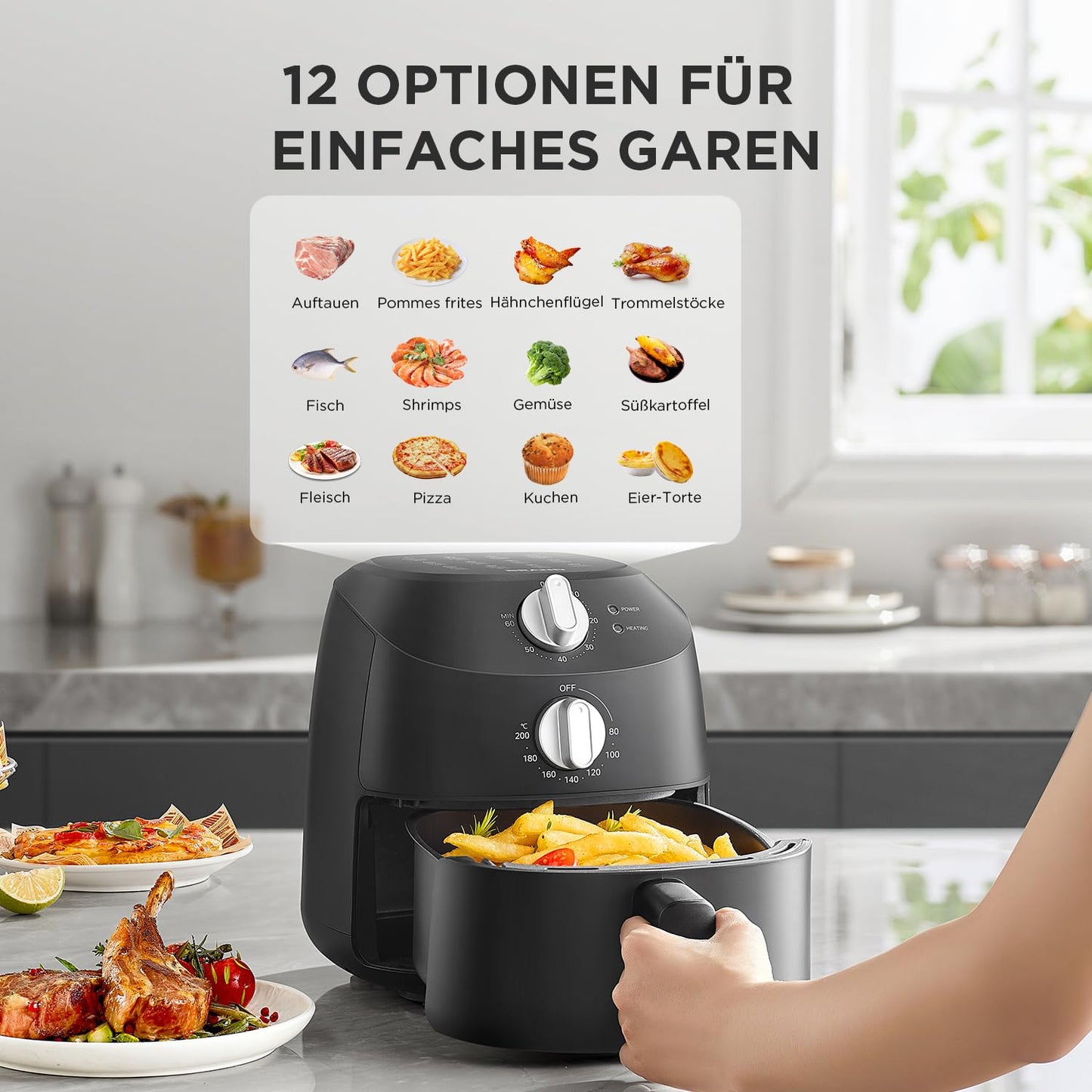 Midea Heißluftfritteuse 2L 1150W Schwarz