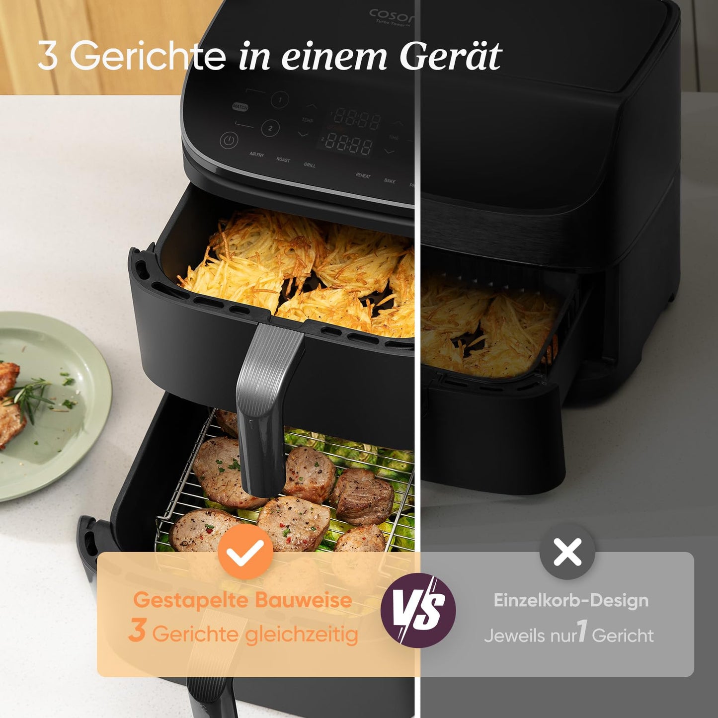 COSORI Heißluftfritteuse 2 Kammern 10.8L
