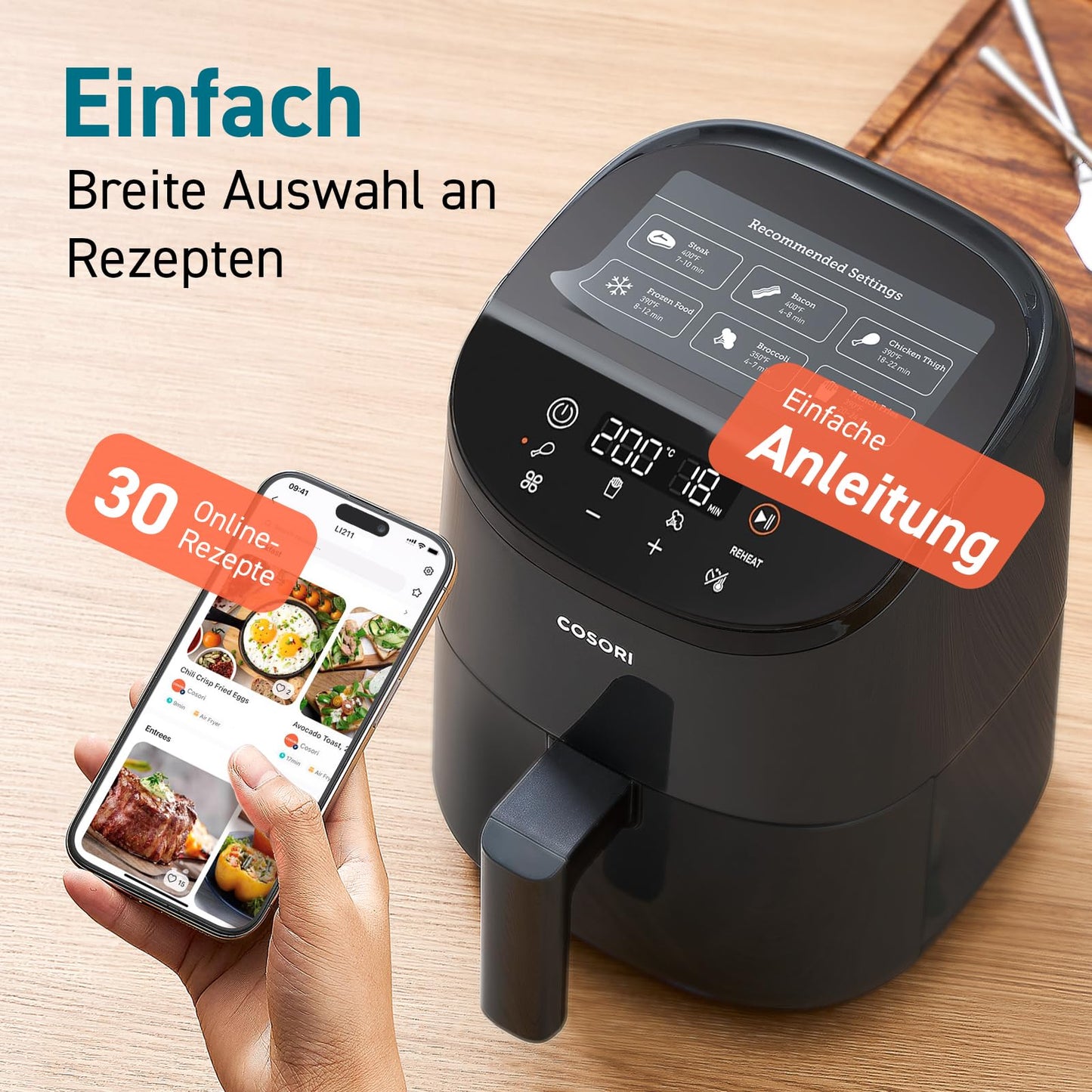 COSORI Mini Heißluftfritteuse 2L Schwarz